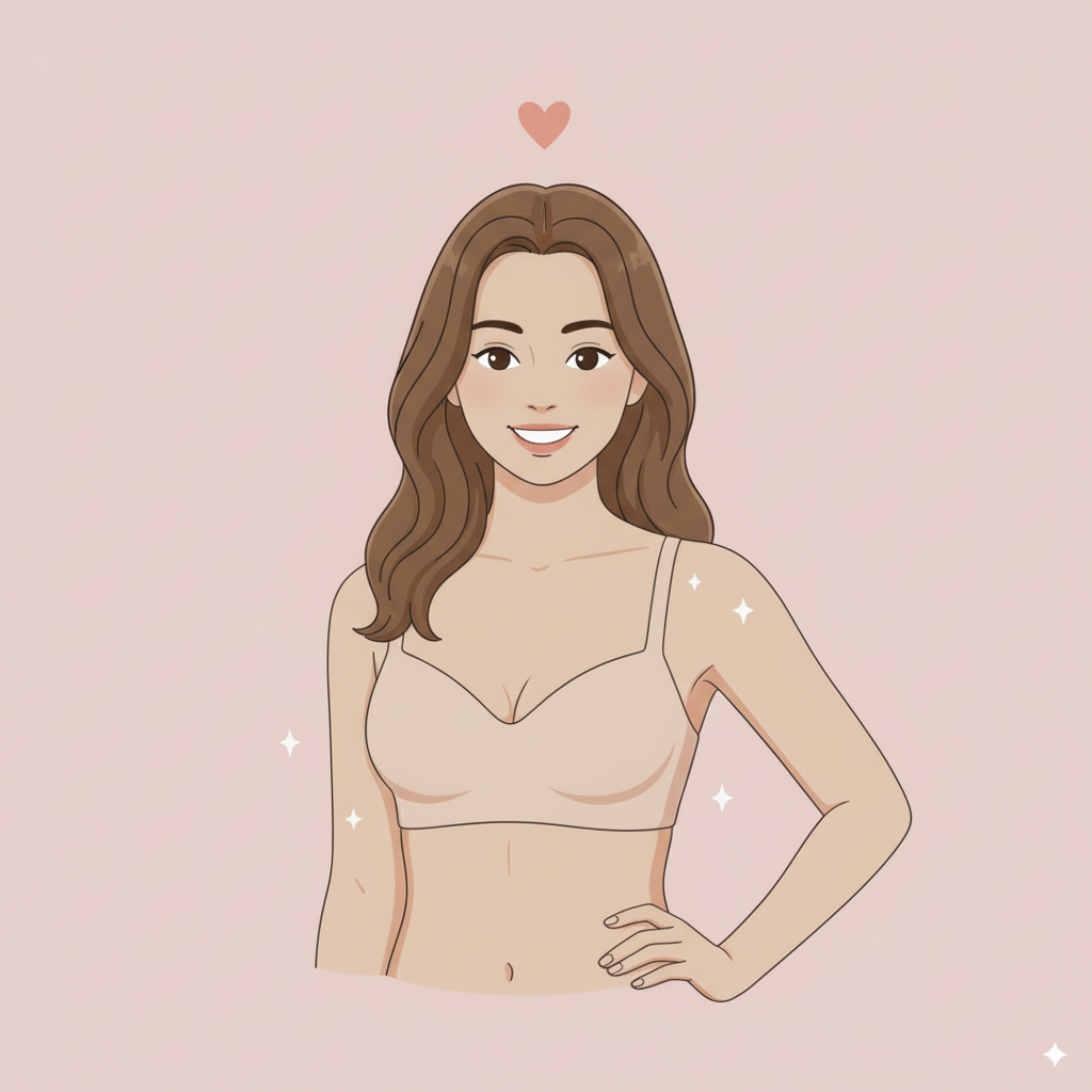 Confident woman wearing bra with silicone inserts showing natural push-up effect