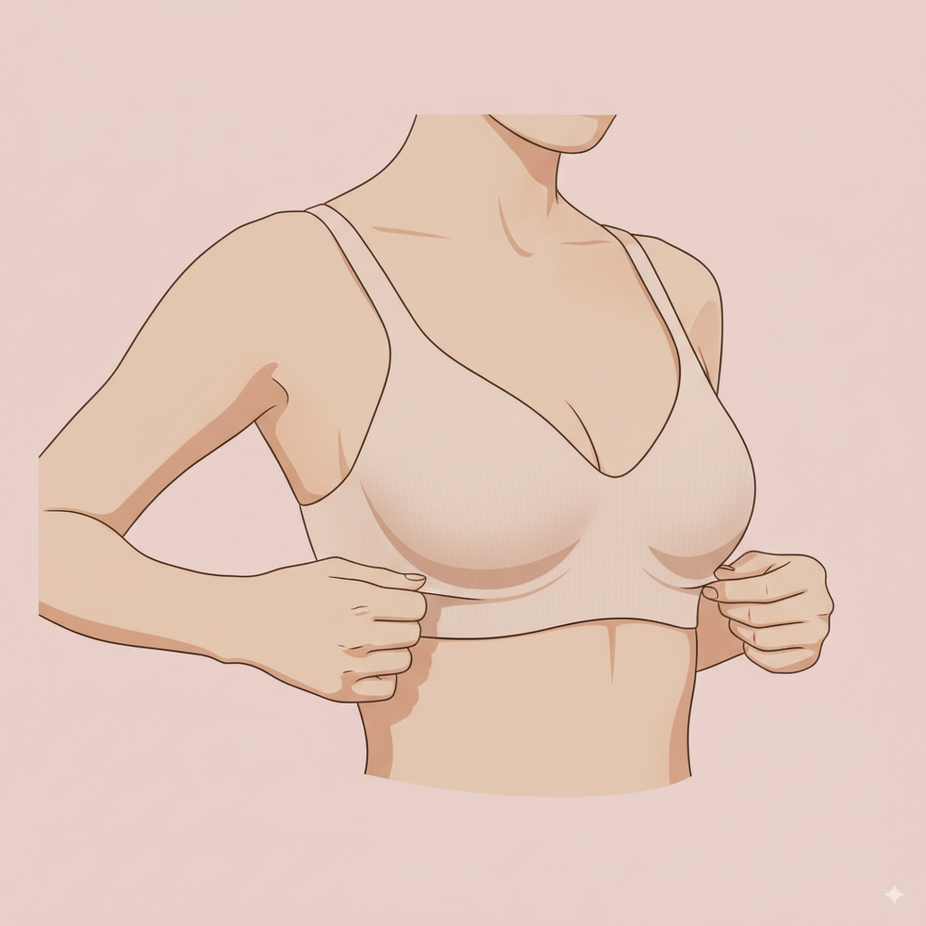 Woman preparing for bra inserts by gently cleaning her chest area for best fit
