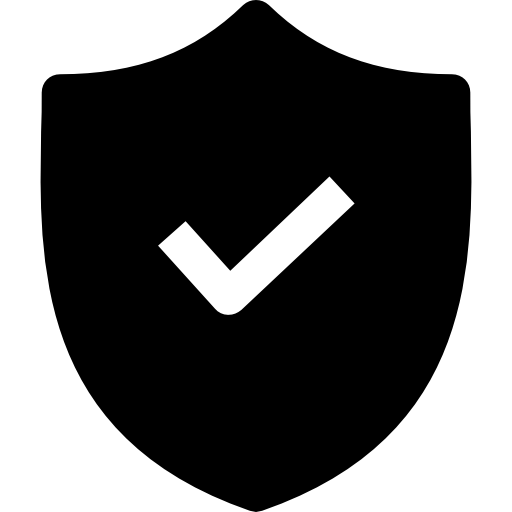 Black shield shape with a white check mark in the center on a white background
