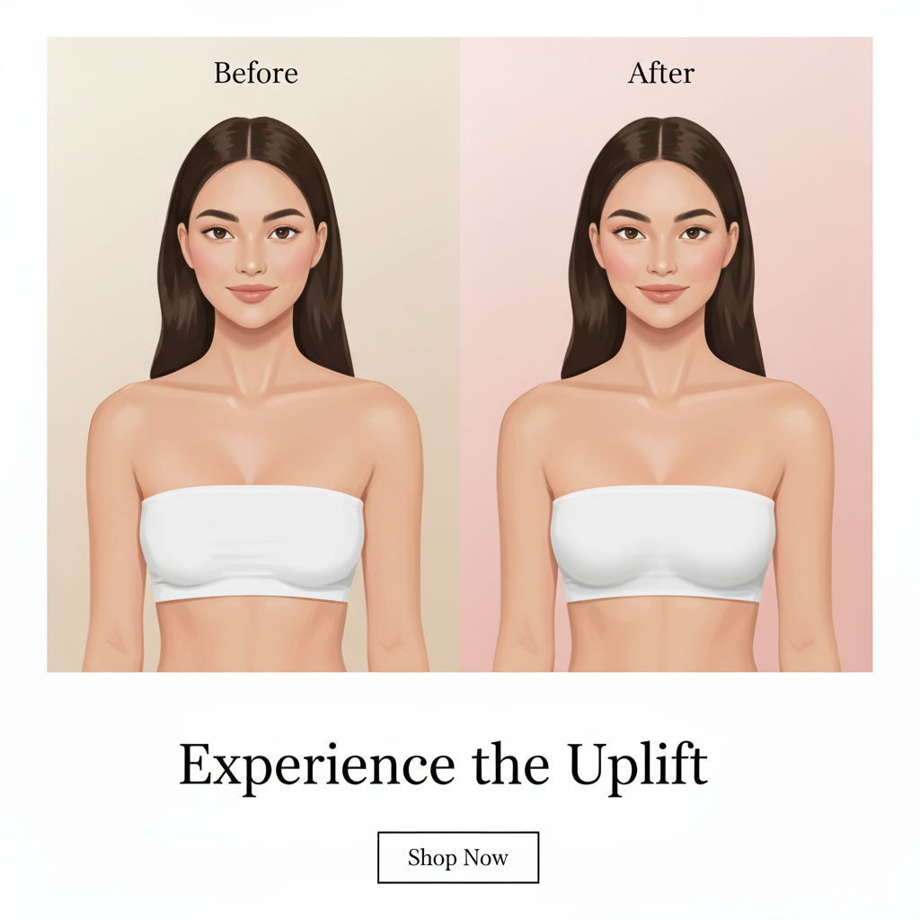 Before and after results of silicone bra inserts showing natural breast enhancement for small breasts.